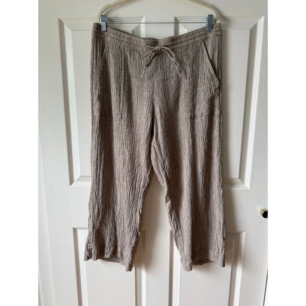 J‎ Jill Pure Jill Linen Cotton Crinkle Cropped Pants L Petite Coastal Lagenlook